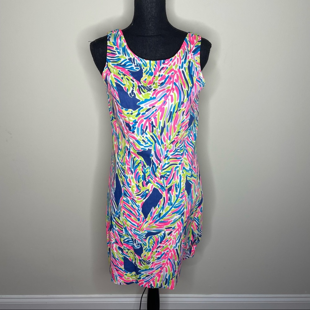 Lilly Pulitzer Cathy Indigo Palm Reader Dobby Cotton Sleeveless Shift Dress Sz 4